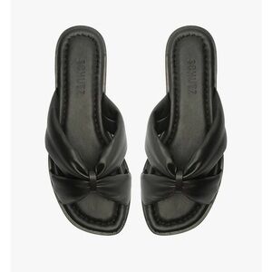 Schutz Black Leather Fairy Flat Sandal